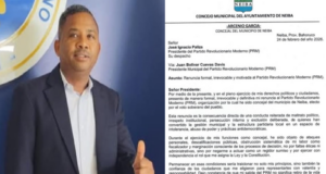 NEIBA: Regidor Arcenio García presenta renuncia irrevocable del PRM